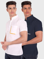 BLUE ROBED men's Casual Half Sleeve Slim Fit Kurta (Pack 2) in White view 4