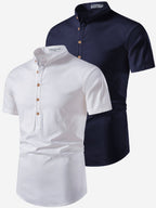 BLUE ROBED men's Casual Slim Fit Half Sleeve Cotton Kurta (Pack 2) Daily Wear in White view 7