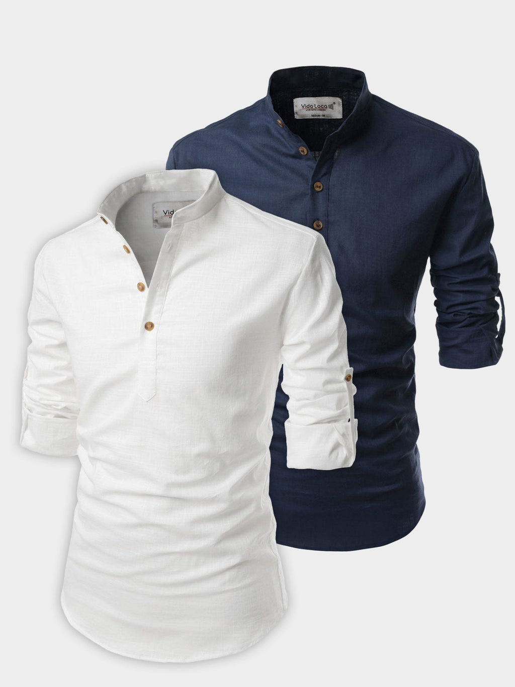 BLUE ROBED men's Casual Slim Fit Full Sleeve Cotton Kurta (Pack 2) in White style C view 4