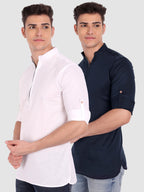 BLUE ROBED men's Casual ZIP Style Full Sleeve Cotton Kurta (Pack 2) in White view 10