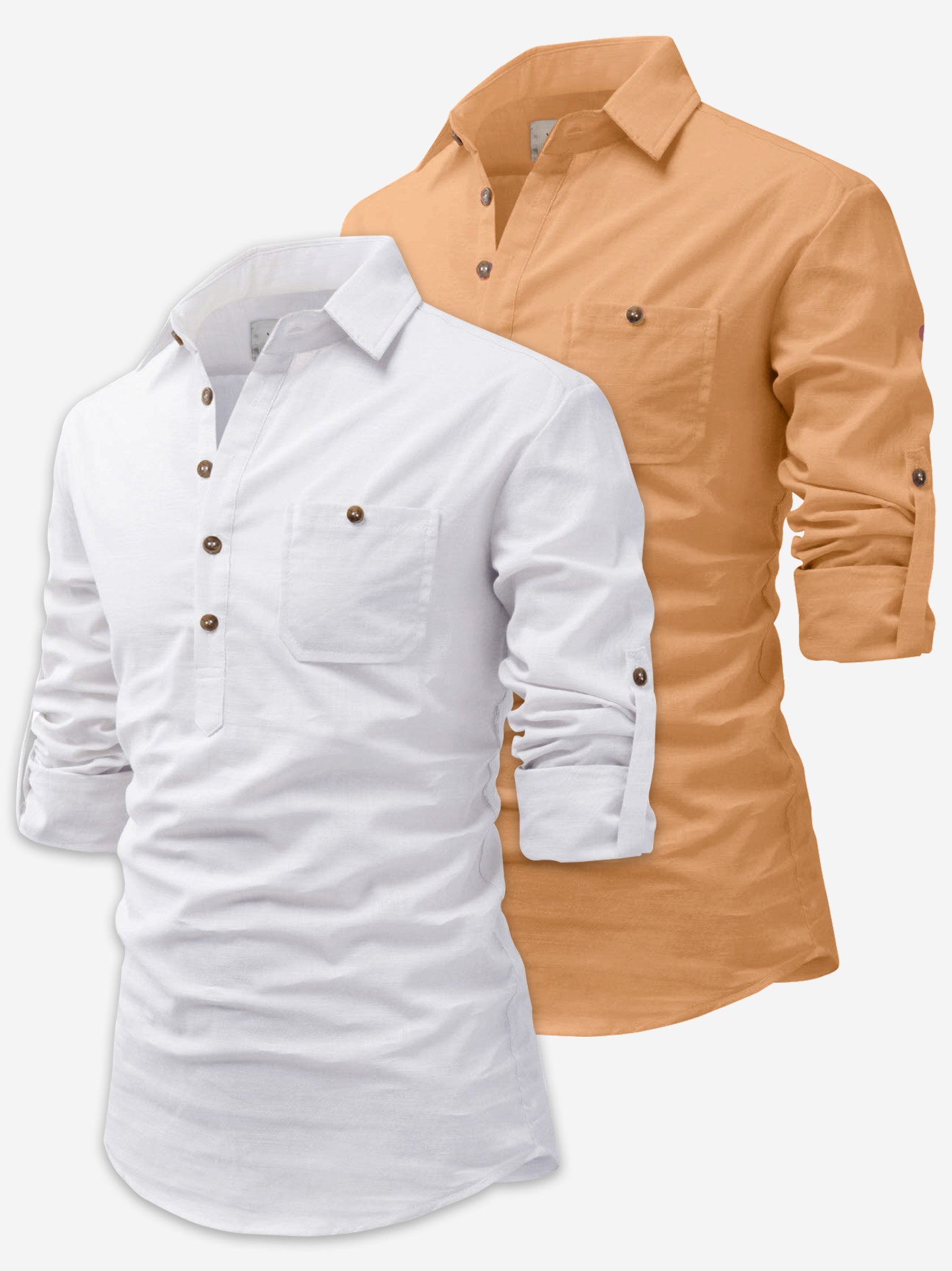 BLUE ROBED men's Casual Slim Fit Full Sleeve Cotton Kurta (Pack 2) in White style B view 8