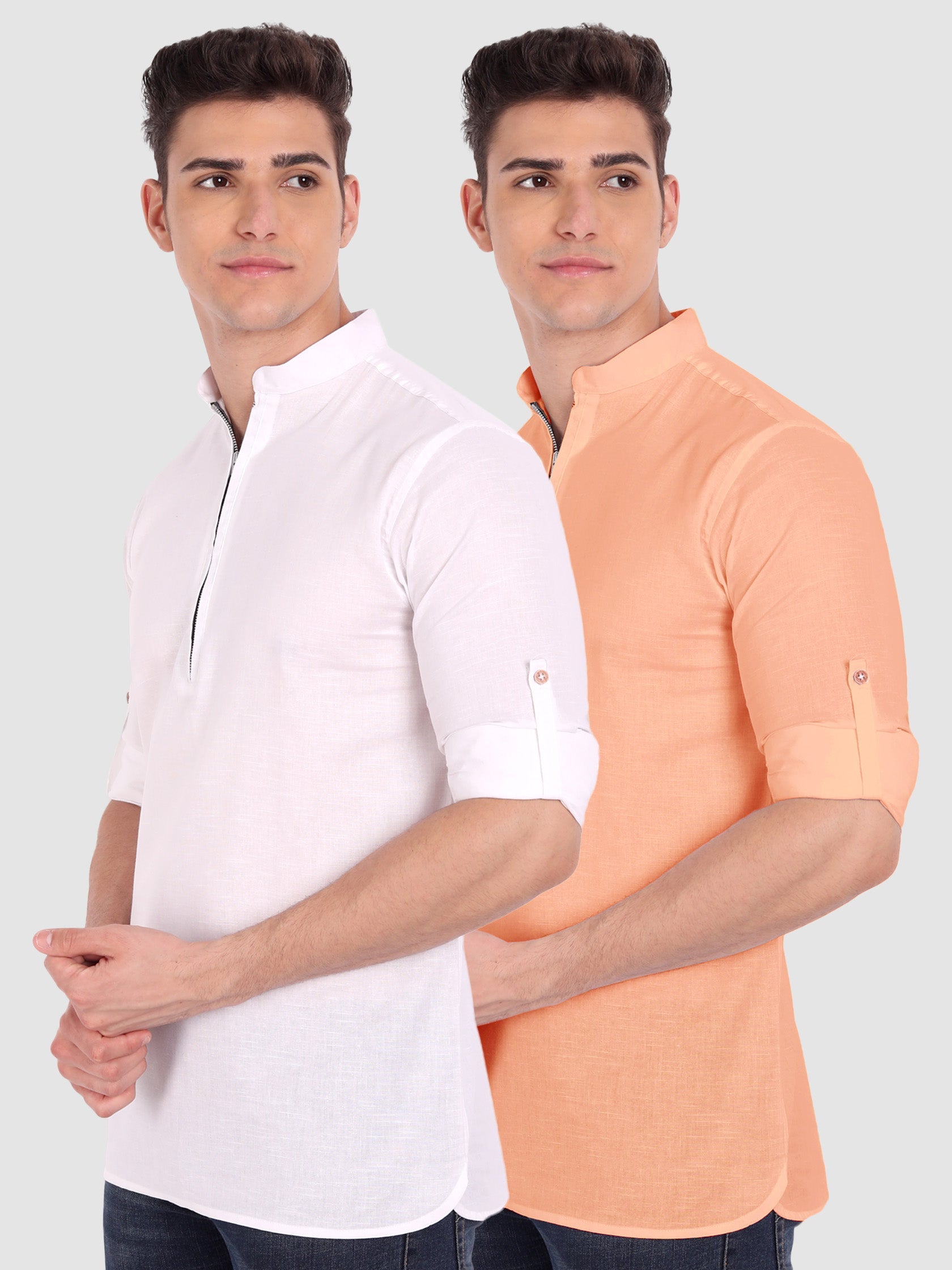 BLUE ROBED men's Casual ZIP Style Full Sleeve Cotton Kurta (Pack 2) in White view 11