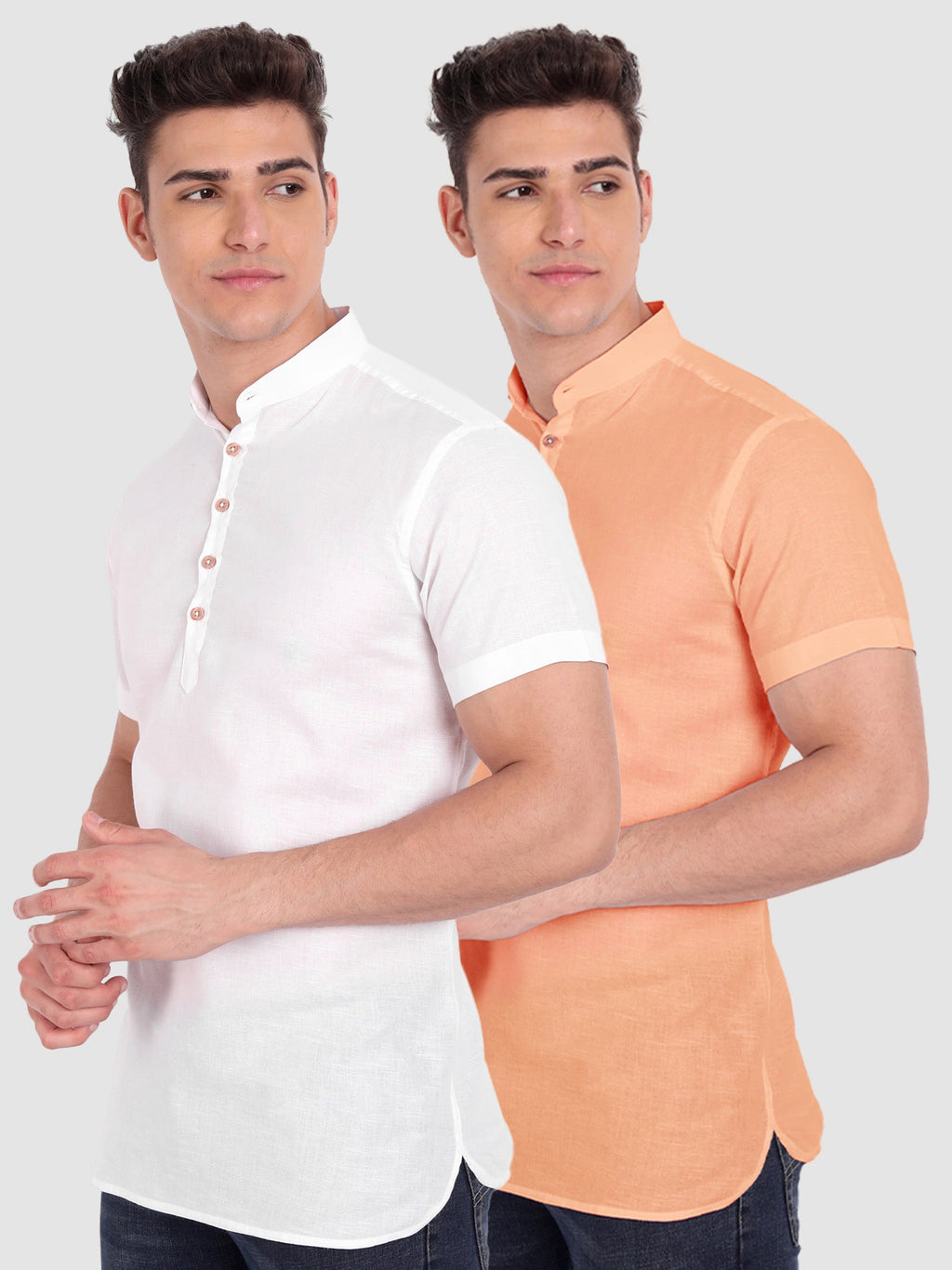 BLUE ROBED men's Casual Slim Fit Half Sleeve Cotton Kurta (Pack 2) Office Wear in White view 8