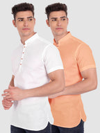 BLUE ROBED men's Casual Slim Fit Half Sleeve Cotton Kurta (Pack 2) Office Wear in White view 8