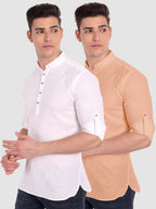 BLUE ROBED men's Casual Slim Fit Full Sleeve Cotton Kurta (Pack 2) in White style A view 11