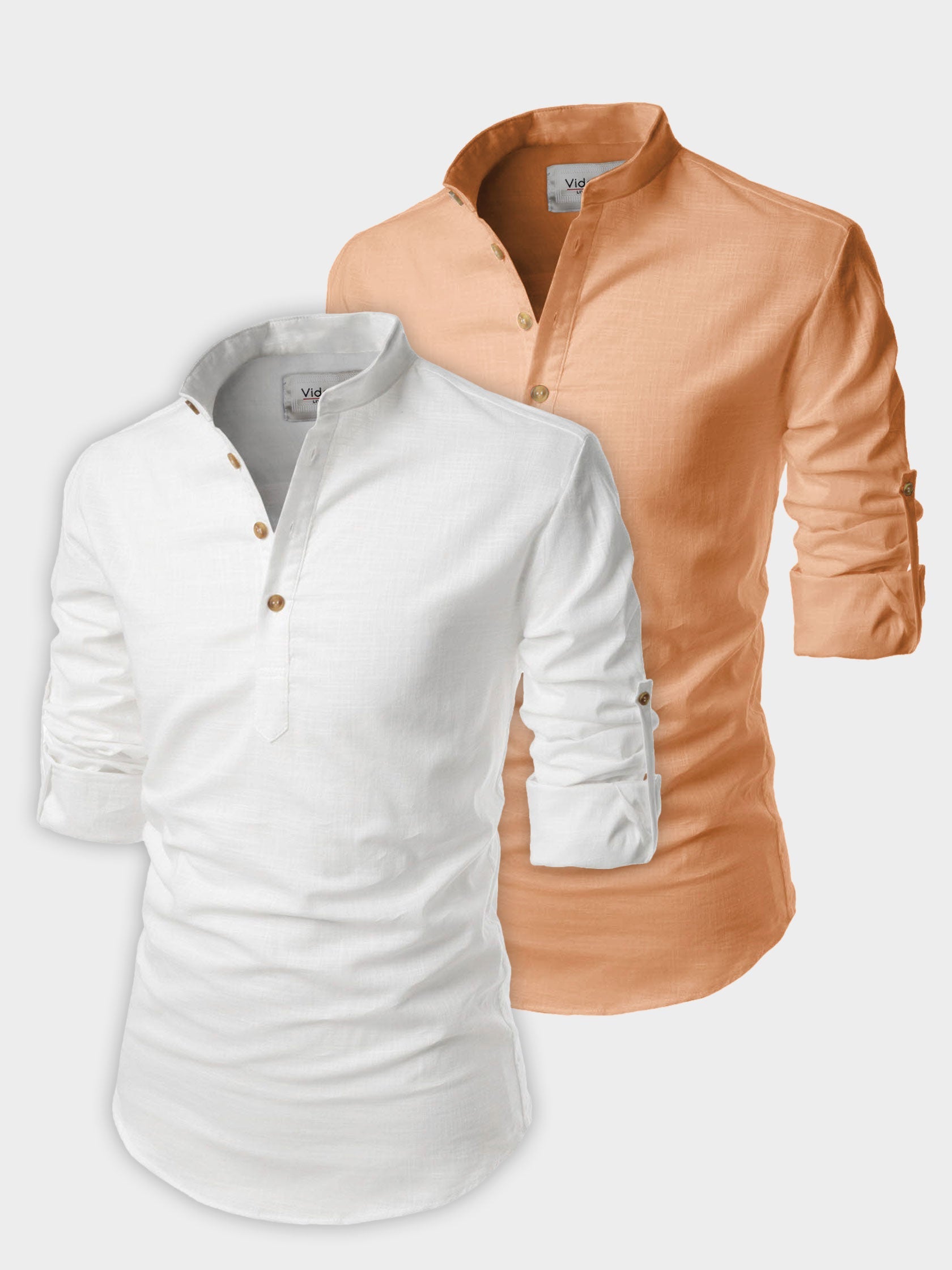 BLUE ROBED men's Casual Slim Fit Full Sleeve Cotton Kurta (Pack 2) in White style C view 8