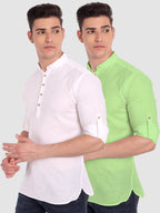 BLUE ROBED men's Casual Slim Fit Full Sleeve Cotton Kurta (Pack 2) in White style A view 12