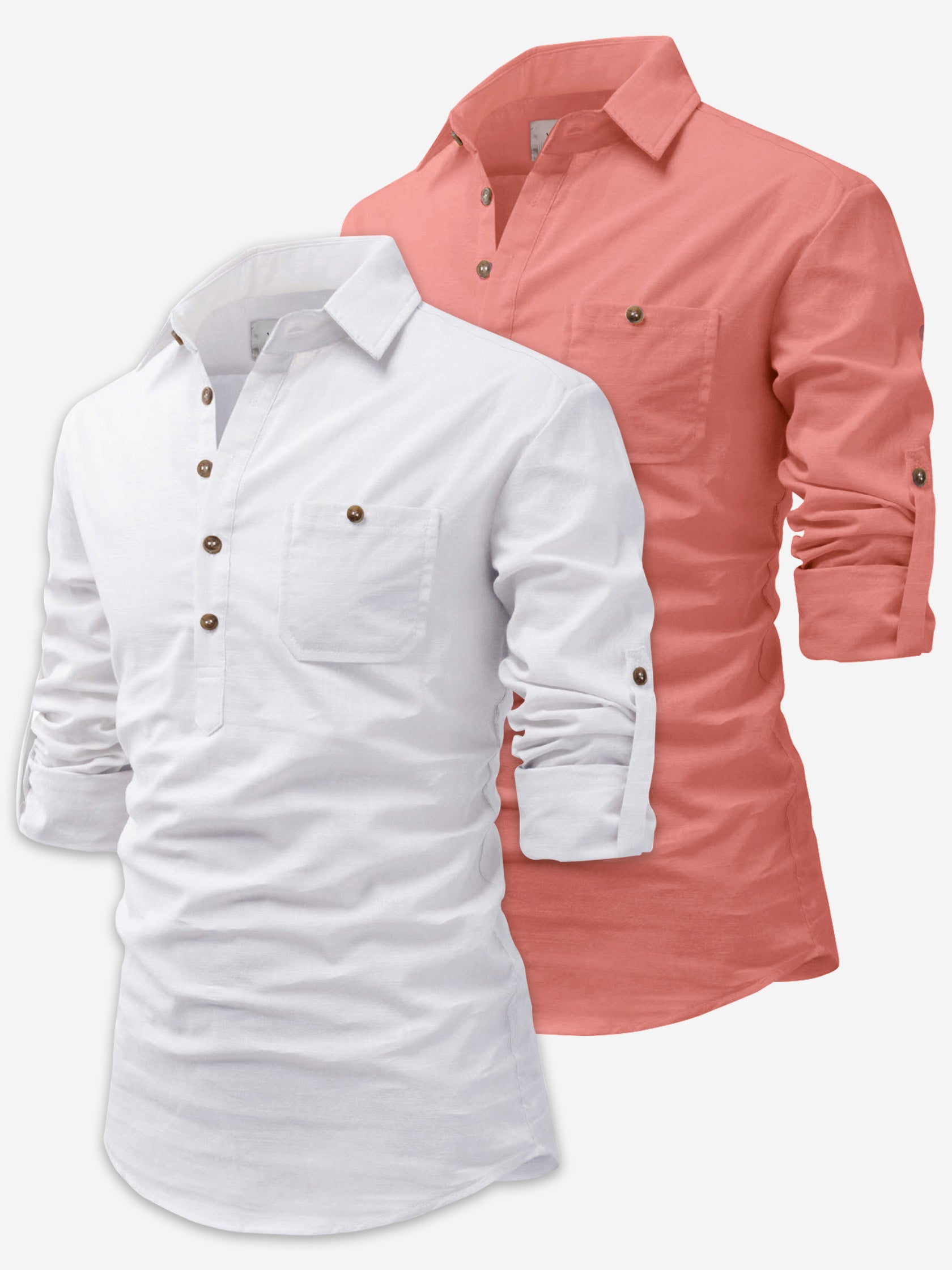 BLUE ROBED men's Casual Slim Fit Full Sleeve Cotton Kurta (Pack 2) in White style B view 9