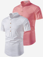 BLUE ROBED men's Casual Slim Fit Half Sleeve Cotton Kurta (Pack 2) Daily Wear in White view 9