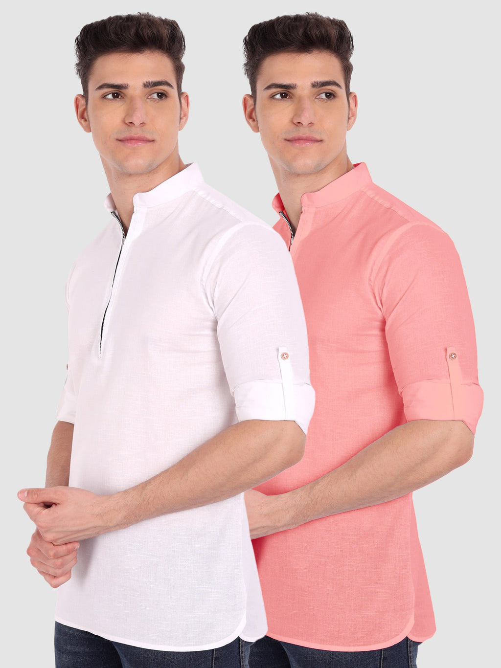 BLUE ROBED men's Casual ZIP Style Full Sleeve Cotton Kurta (Pack 2) in White view 12