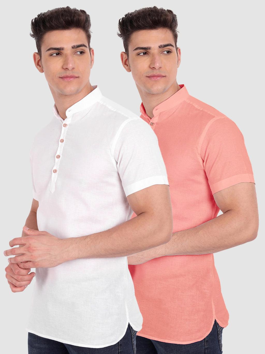 BLUE ROBED men's Casual Slim Fit Half Sleeve Cotton Kurta (Pack 2) Office Wear in White view 9