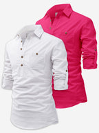 BLUE ROBED men's Casual Slim Fit Full Sleeve Cotton Kurta (Pack 2) in White style B view 10