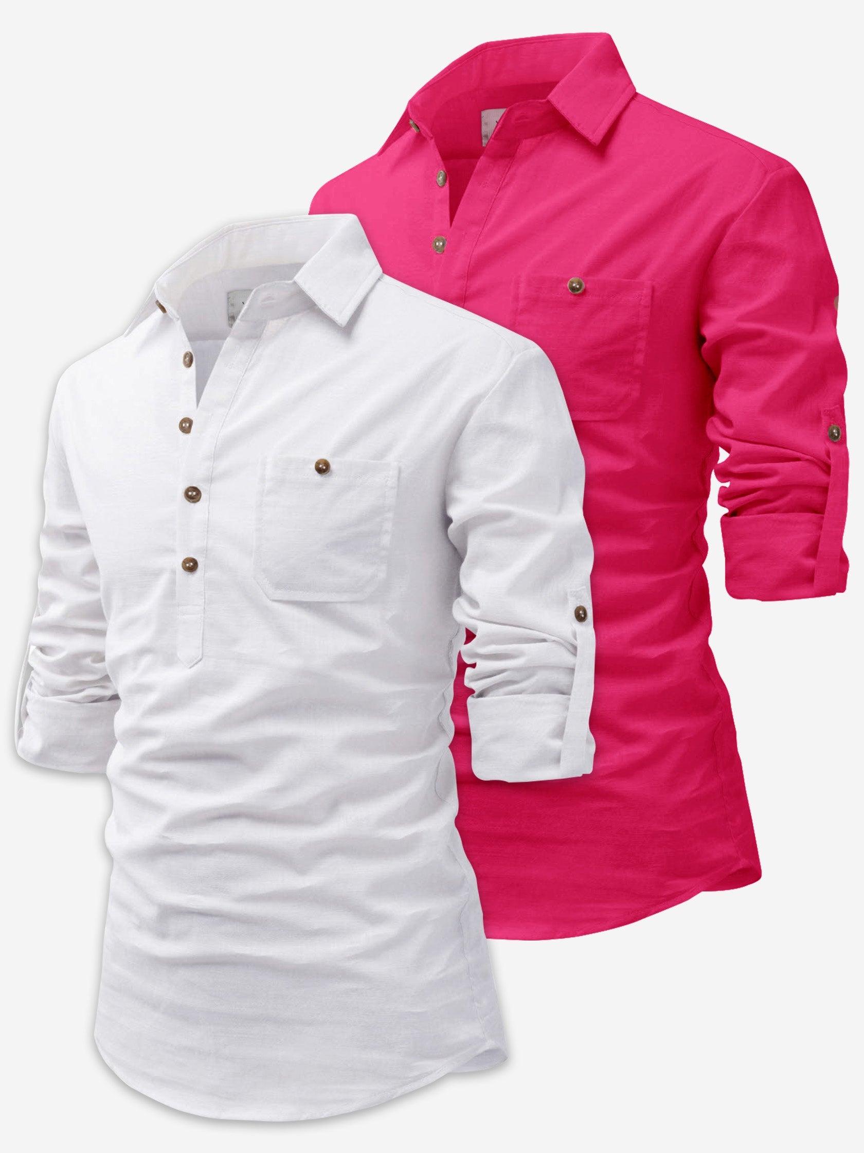 BLUE ROBED men's Casual Slim Fit Full Sleeve Cotton Kurta (Pack 2) in White style B view 10