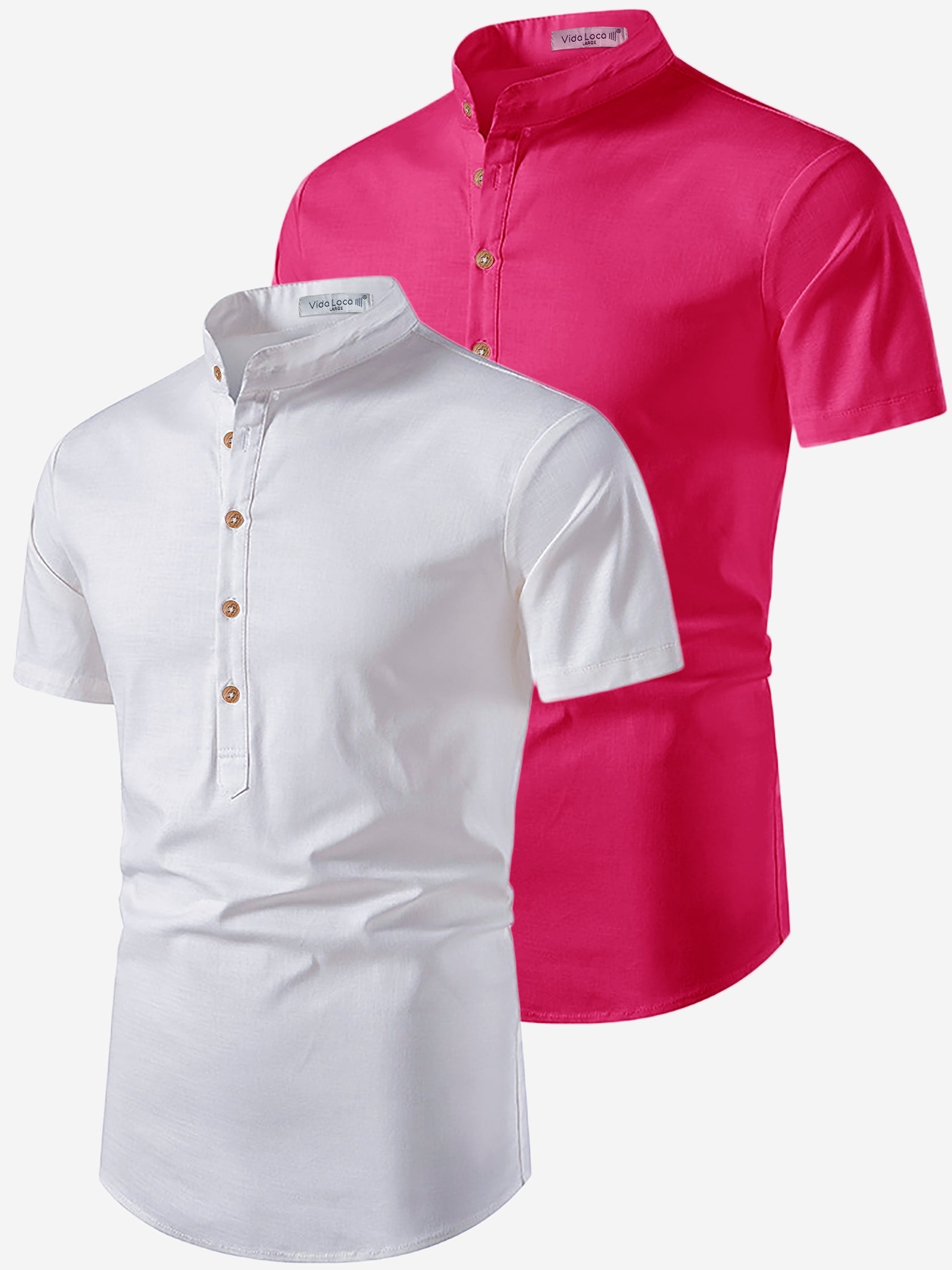 BLUE ROBED men's Casual Slim Fit Half Sleeve Cotton Kurta (Pack 2) Daily Wear in White view 10