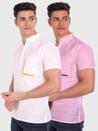BLUE ROBED men's Casual Half Sleeve Slim Fit Kurta (Pack 2) in White view 5