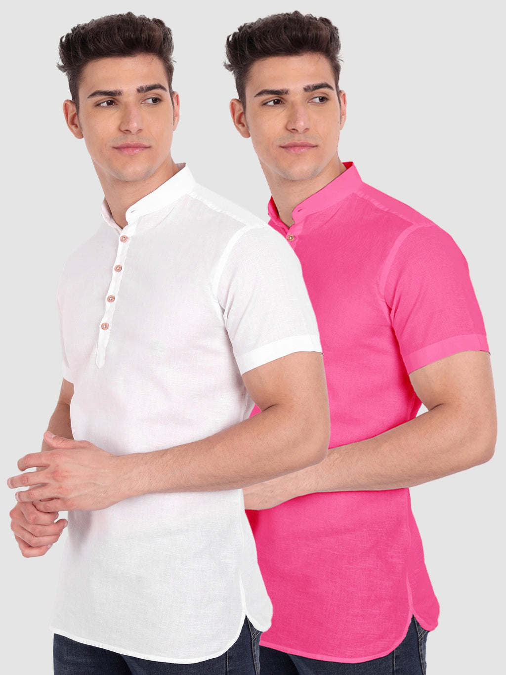 BLUE ROBED men's Casual Slim Fit Half Sleeve Cotton Kurta (Pack 2) Office Wear in White view 10