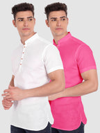 BLUE ROBED men's Casual Slim Fit Half Sleeve Cotton Kurta (Pack 2) Office Wear in White view 10