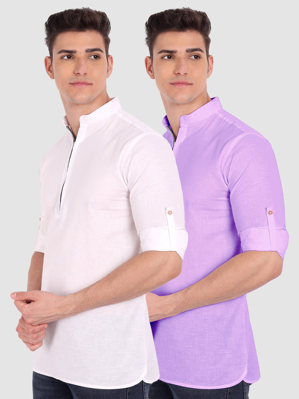 BLUE ROBED men's Casual ZIP Style Full Sleeve Cotton Kurta (Pack 2) in White view 4