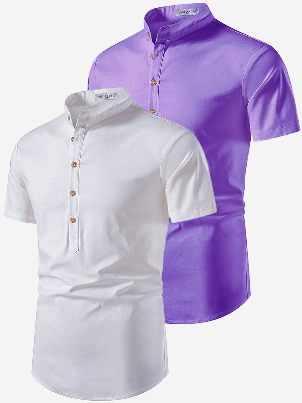BLUE ROBED men's Casual Slim Fit Half Sleeve Cotton Kurta (Pack 2) Daily Wear in White view 11