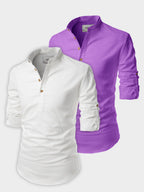 BLUE ROBED men's Casual Slim Fit Full Sleeve Cotton Kurta (Pack 2) in White style C view 12