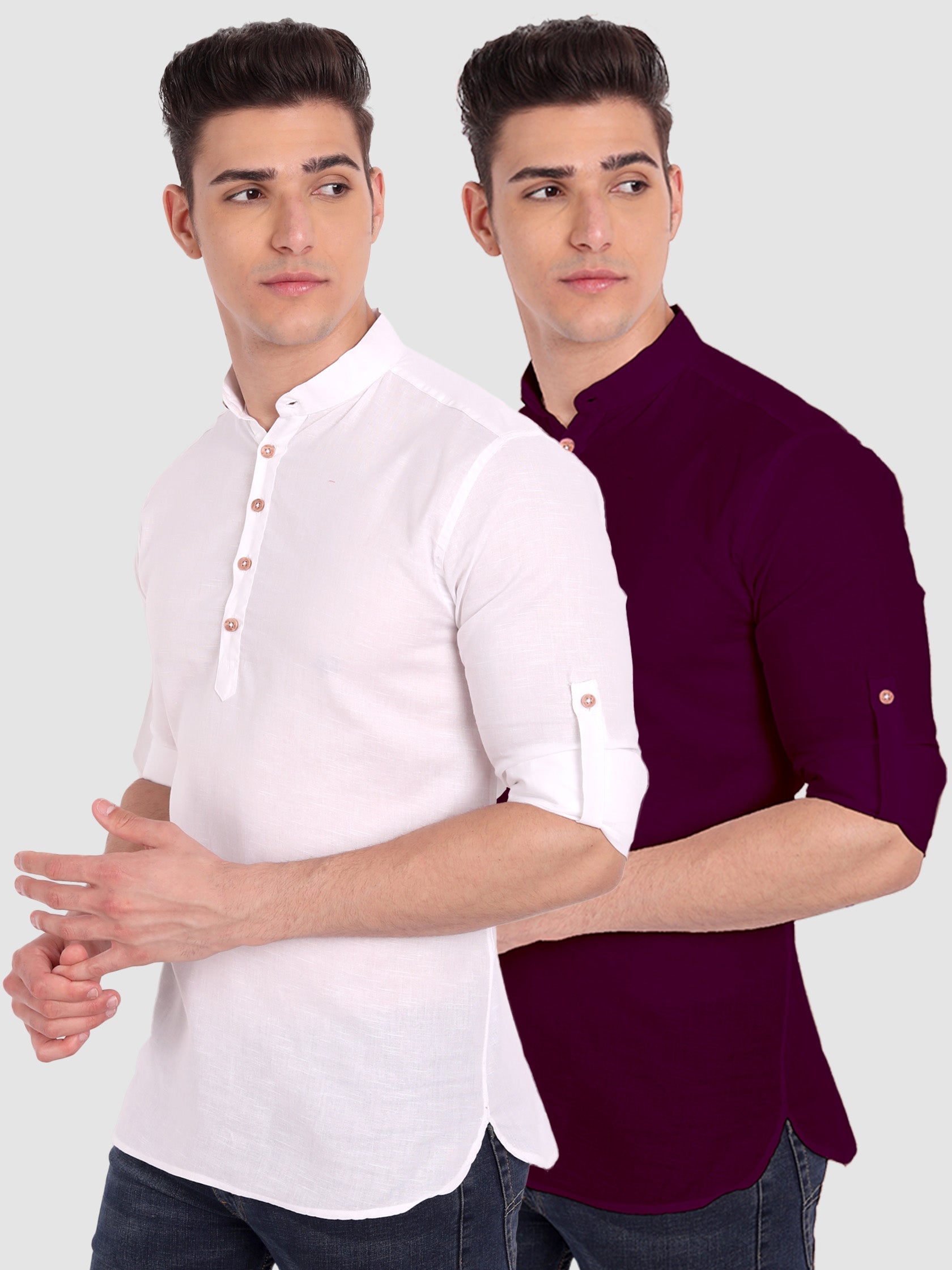 BLUE ROBED men's Casual Slim Fit Full Sleeve Cotton Kurta (Pack 2) in White style A view 8