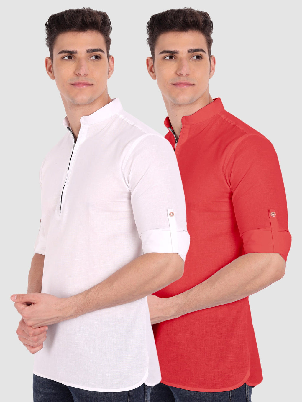 BLUE ROBED men's Casual ZIP Style Full Sleeve Cotton Kurta (Pack 2) in White view 13