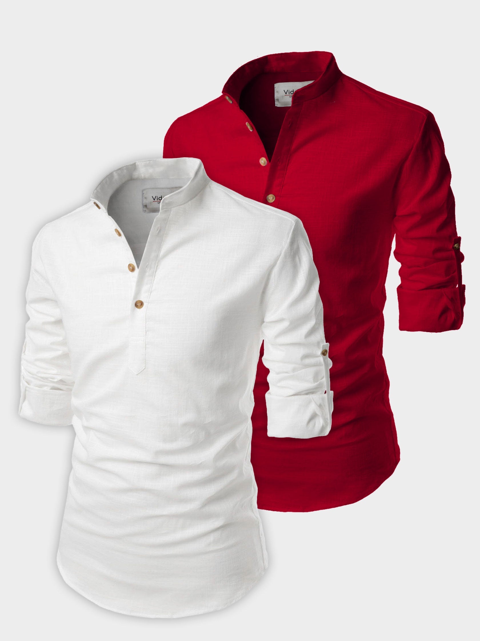 BLUE ROBED men's Casual Slim Fit Full Sleeve Cotton Kurta (Pack 2) in White style C view 13