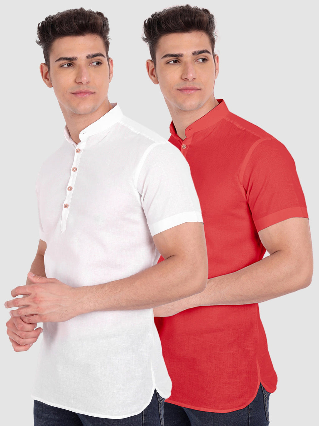 BLUE ROBED men's Casual Slim Fit Half Sleeve Cotton Kurta (Pack 2) Office Wear in White view 12
