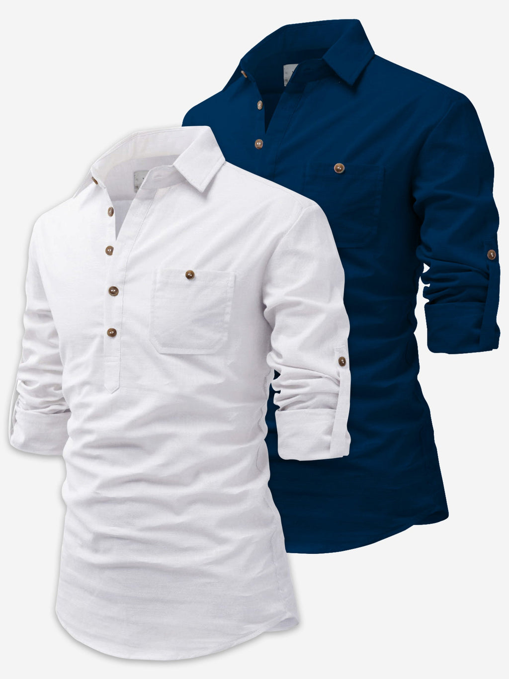 BLUE ROBED men's Casual Slim Fit Full Sleeve Cotton Kurta (Pack 2) in White style B view 11