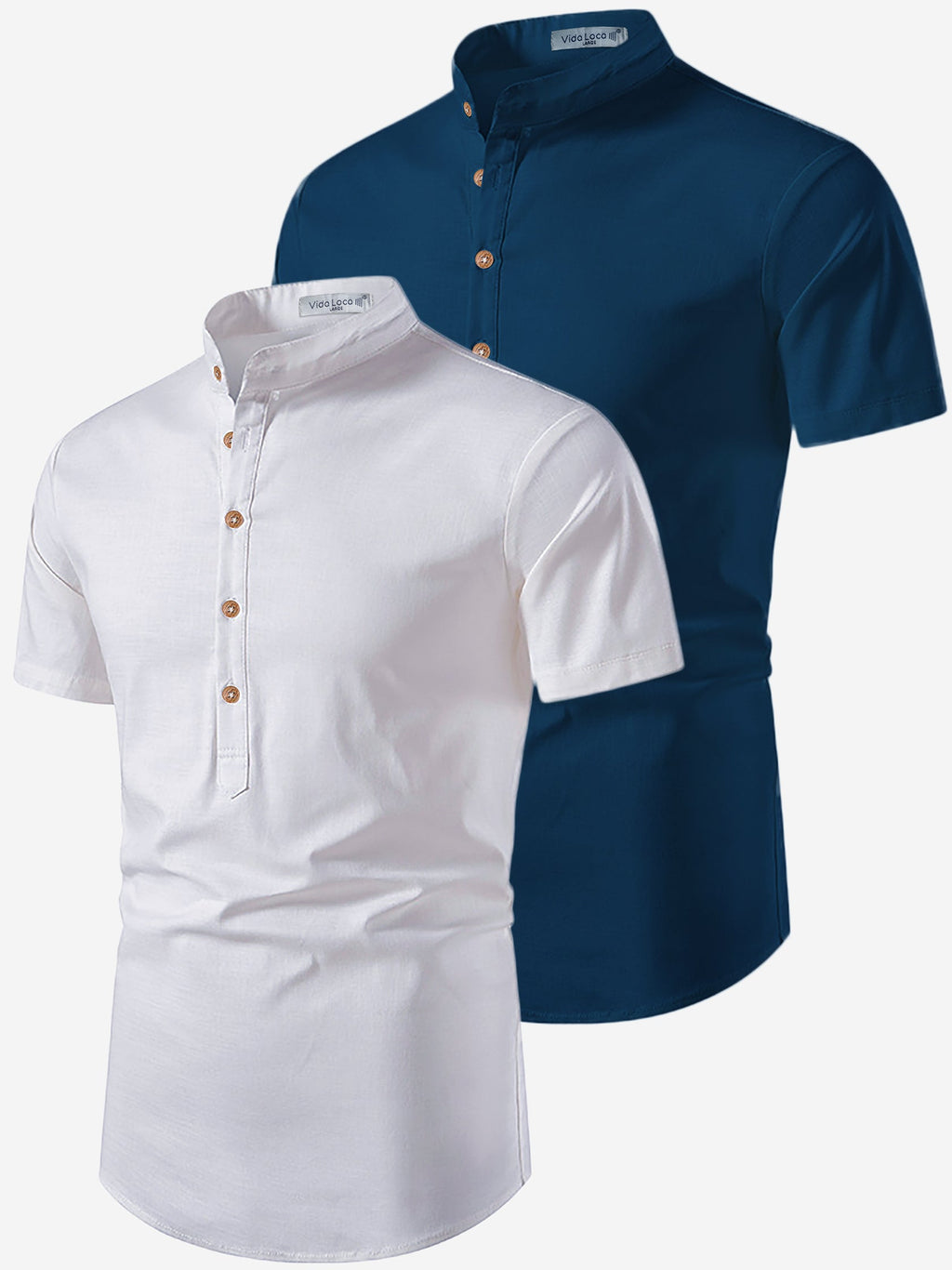 BLUE ROBED men's Casual Slim Fit Half Sleeve Cotton Kurta (Pack 2) Daily Wear in White view 13