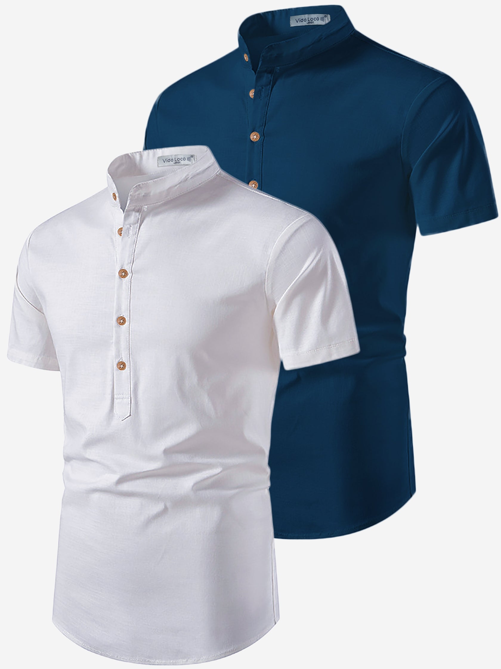 BLUE ROBED men's Casual Slim Fit Half Sleeve Cotton Kurta (Pack 2) Daily Wear in White view 13