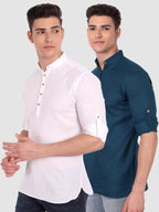 BLUE ROBED men's Casual Slim Fit Full Sleeve Cotton Kurta (Pack 2) in White style A view 5