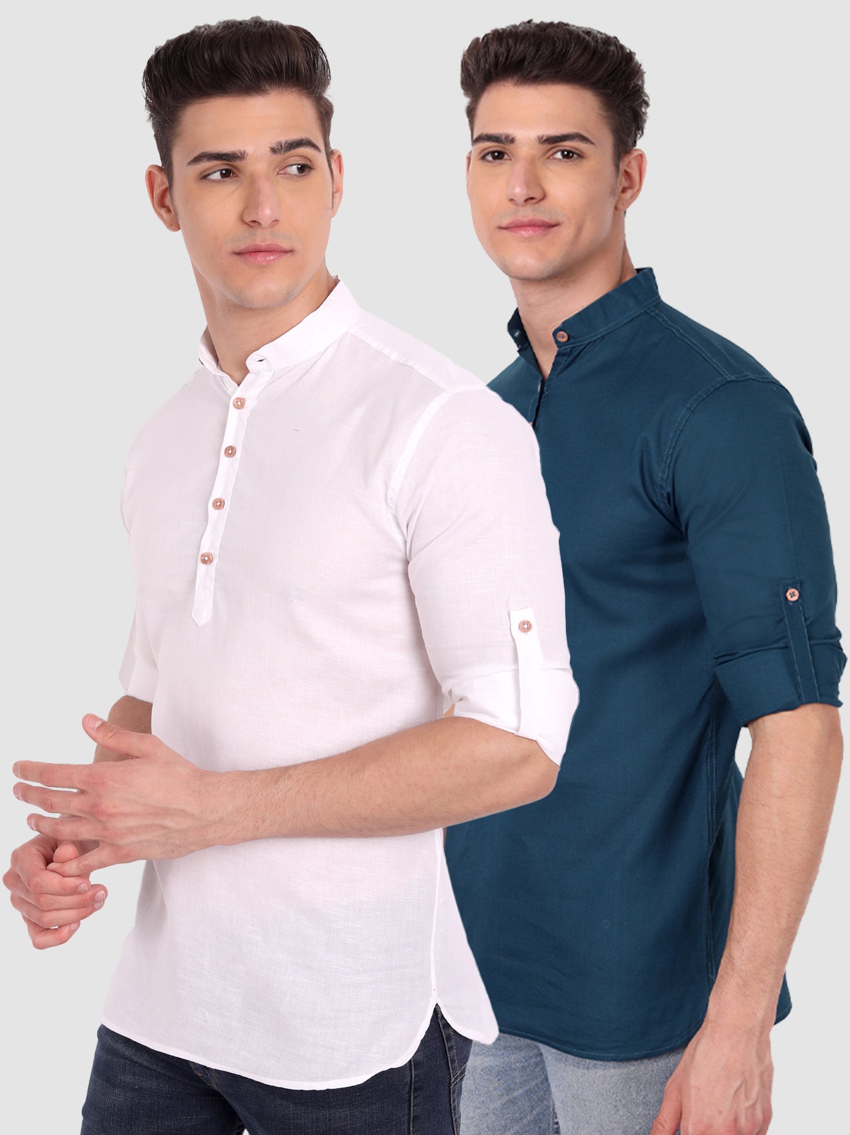 BLUE ROBED men's Casual Slim Fit Full Sleeve Cotton Kurta (Pack 2) in White style A view 5