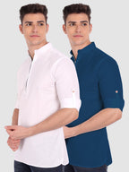 BLUE ROBED men's Casual ZIP Style Full Sleeve Cotton Kurta (Pack 2) in White view 14