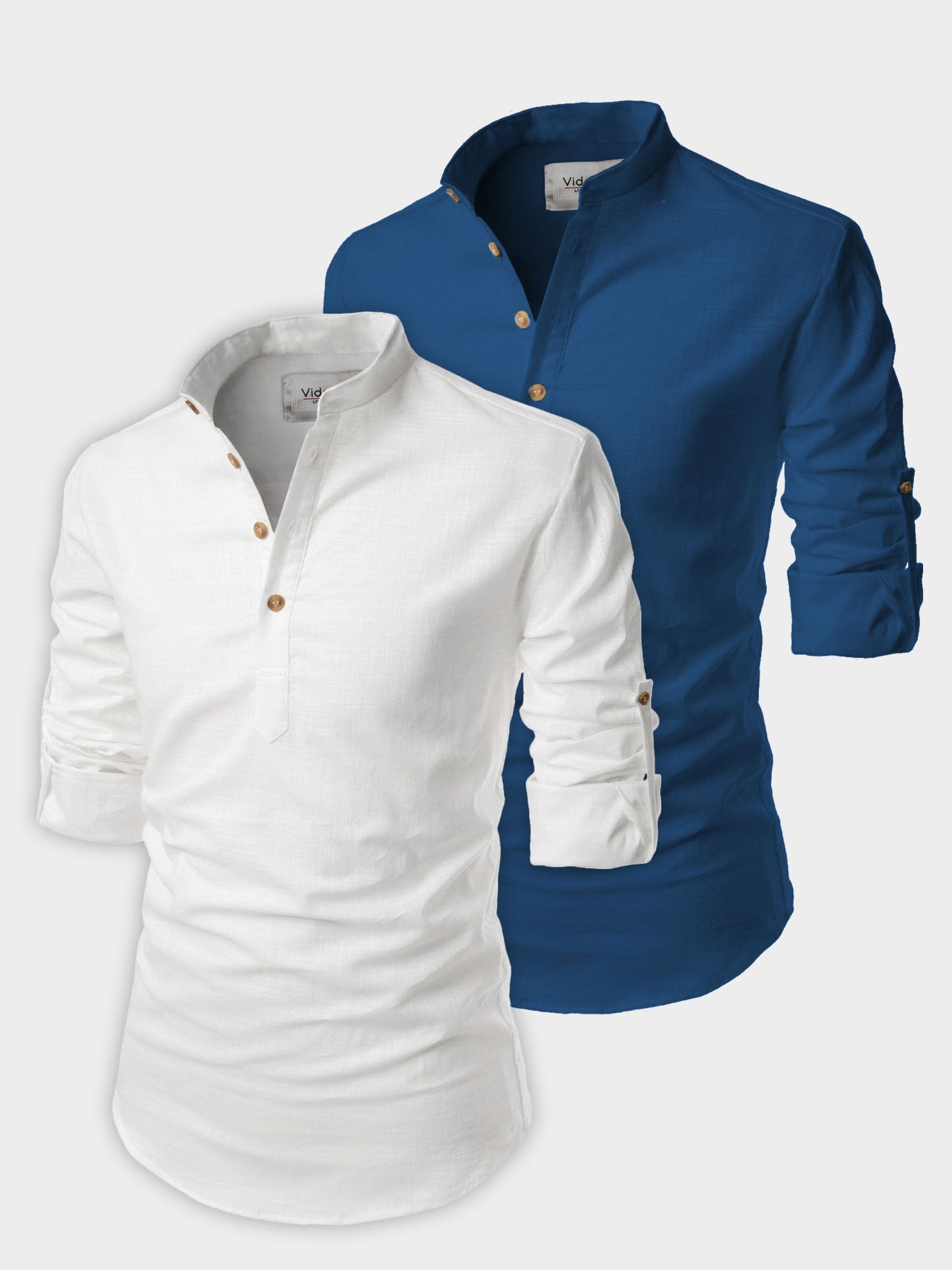 BLUE ROBED men's Casual Slim Fit Full Sleeve Cotton Kurta (Pack 2) in White style B view 14