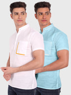 BLUE ROBED men's Casual Half Sleeve Slim Fit Kurta (Pack 2) in White view 6
