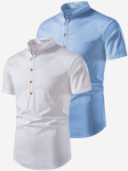 BLUE ROBED men's Casual Slim Fit Half Sleeve Cotton Kurta (Pack 2) Daily Wear in White view 14