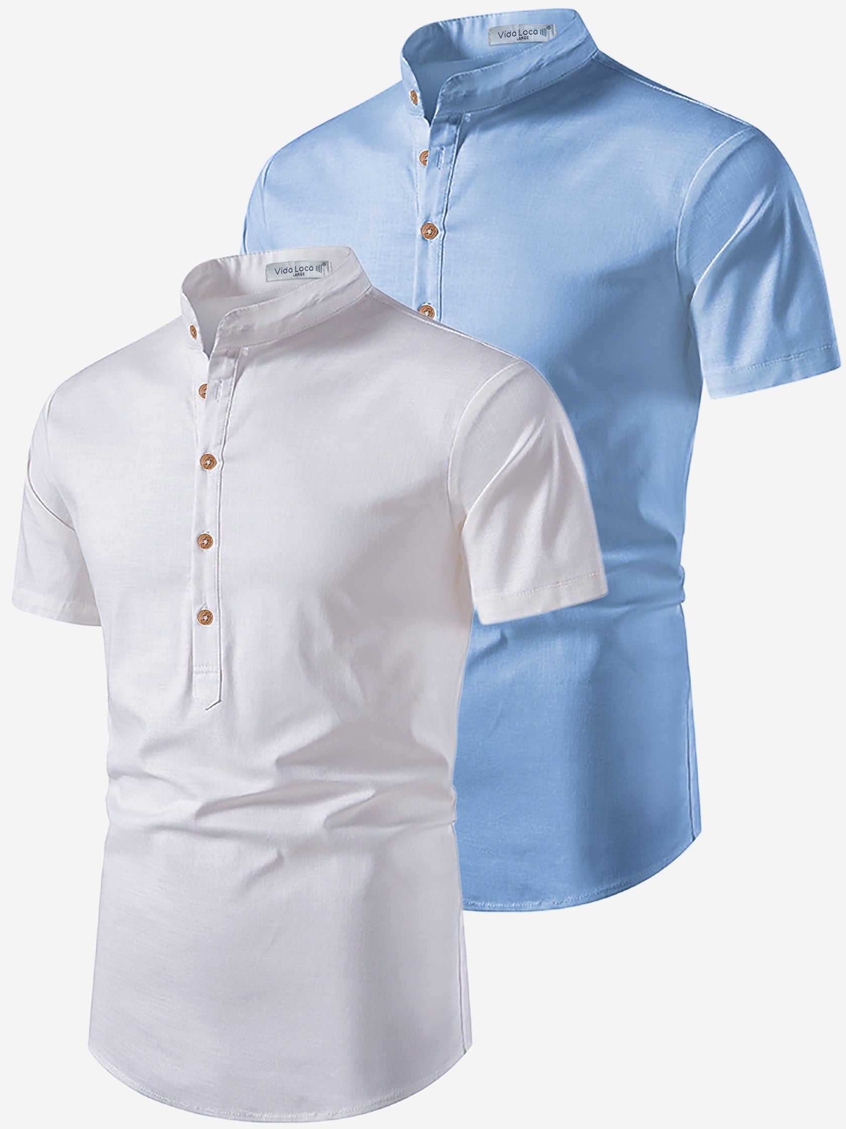 BLUE ROBED men's Casual Slim Fit Half Sleeve Cotton Kurta (Pack 2) Daily Wear in White view 14