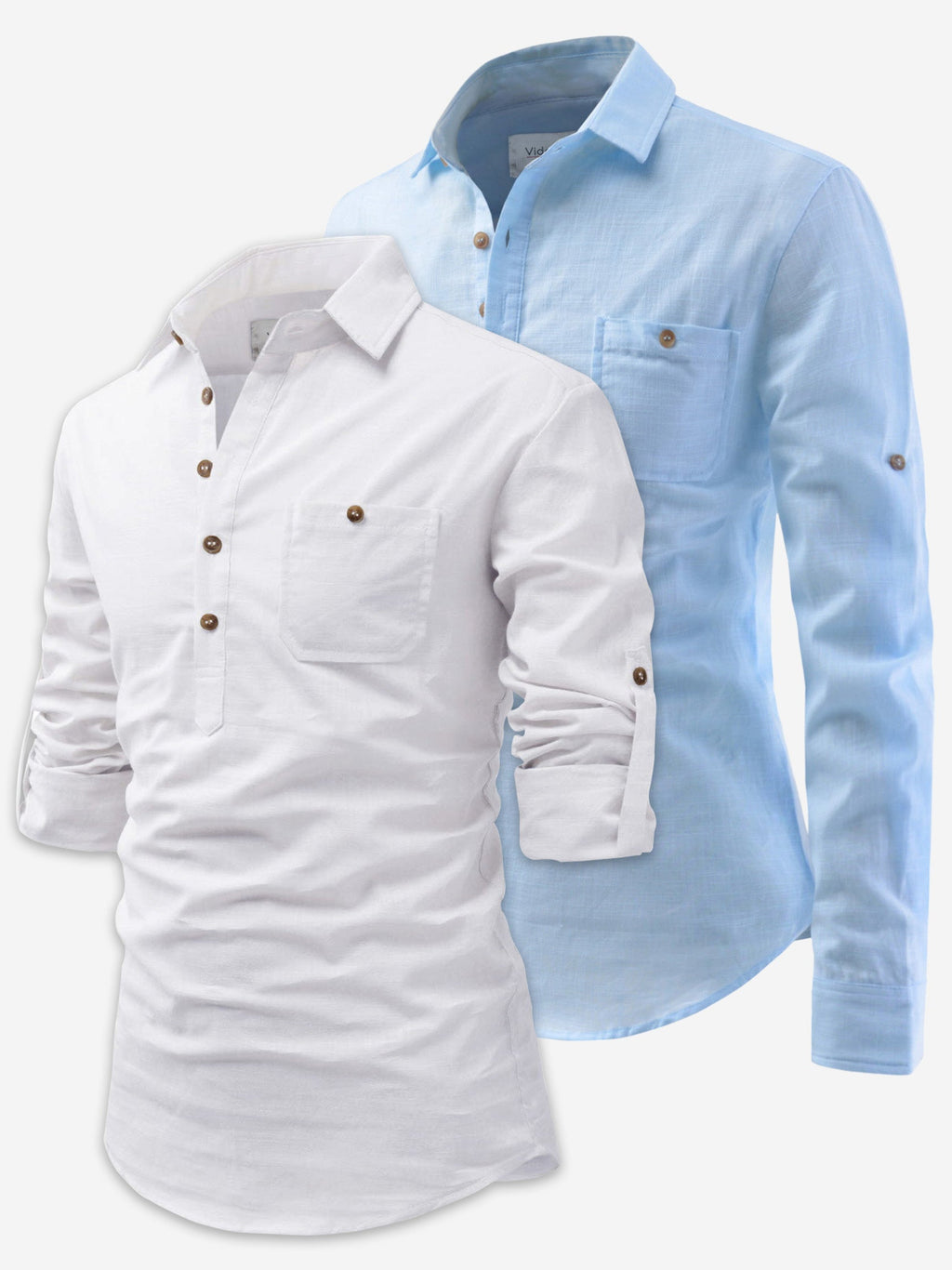 BLUE ROBED men's Casual Slim Fit Full Sleeve Cotton Kurta (Pack 2) in White style B view 12