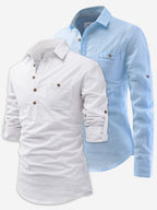 BLUE ROBED men's Casual Slim Fit Full Sleeve Cotton Kurta (Pack 2) in White style B view 12
