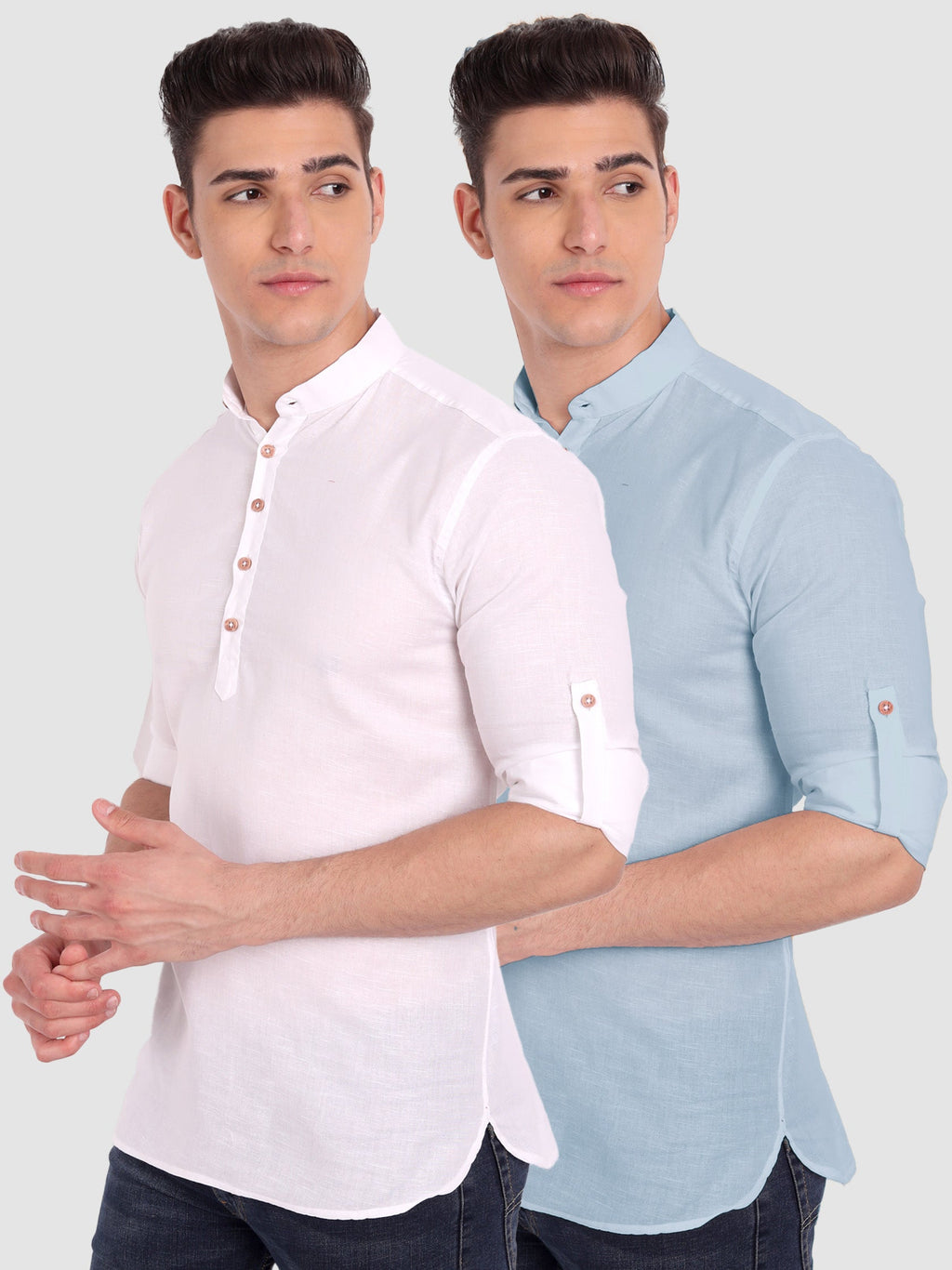 BLUE ROBED men's Casual Slim Fit Full Sleeve Cotton Kurta (Pack 2) in White style A view 6