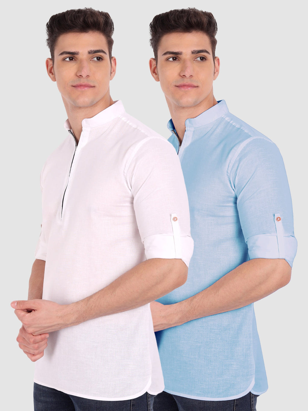 BLUE ROBED men's Casual ZIP Style Full Sleeve Cotton Kurta (Pack 2) in White view 15