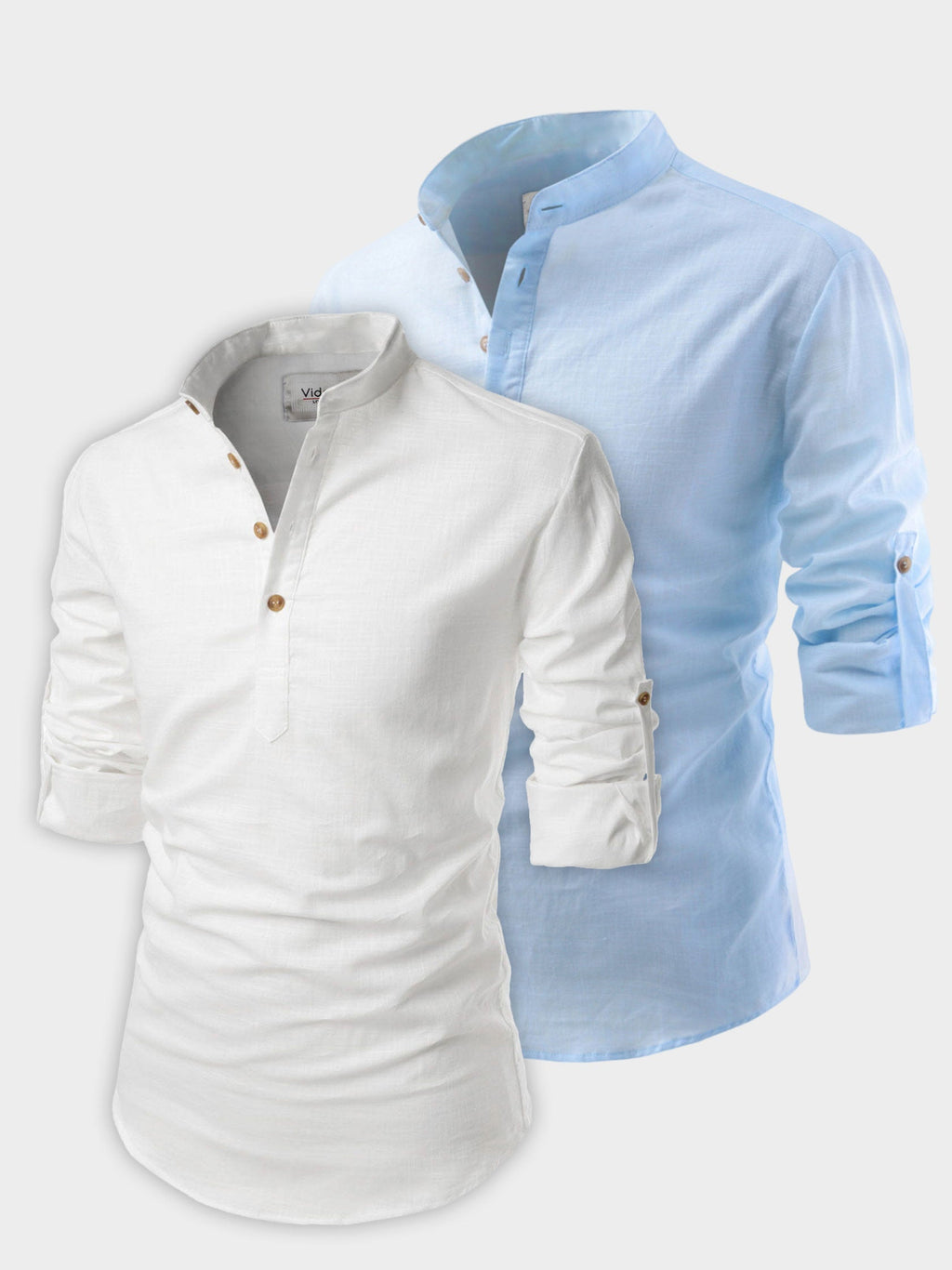 BLUE ROBED men's Casual Slim Fit Full Sleeve Cotton Kurta (Pack 2) in White style B view 16