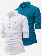 BLUE ROBED men's Casual Slim Fit Full Sleeve Cotton Kurta (Pack 2) in White style B