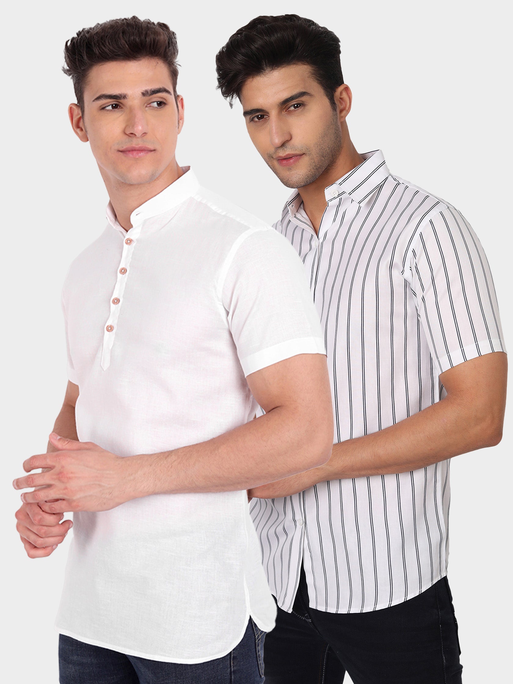 BLUE ROBED men's Double Strip Half Sleeve Shirt (Pack 2) in White view 3