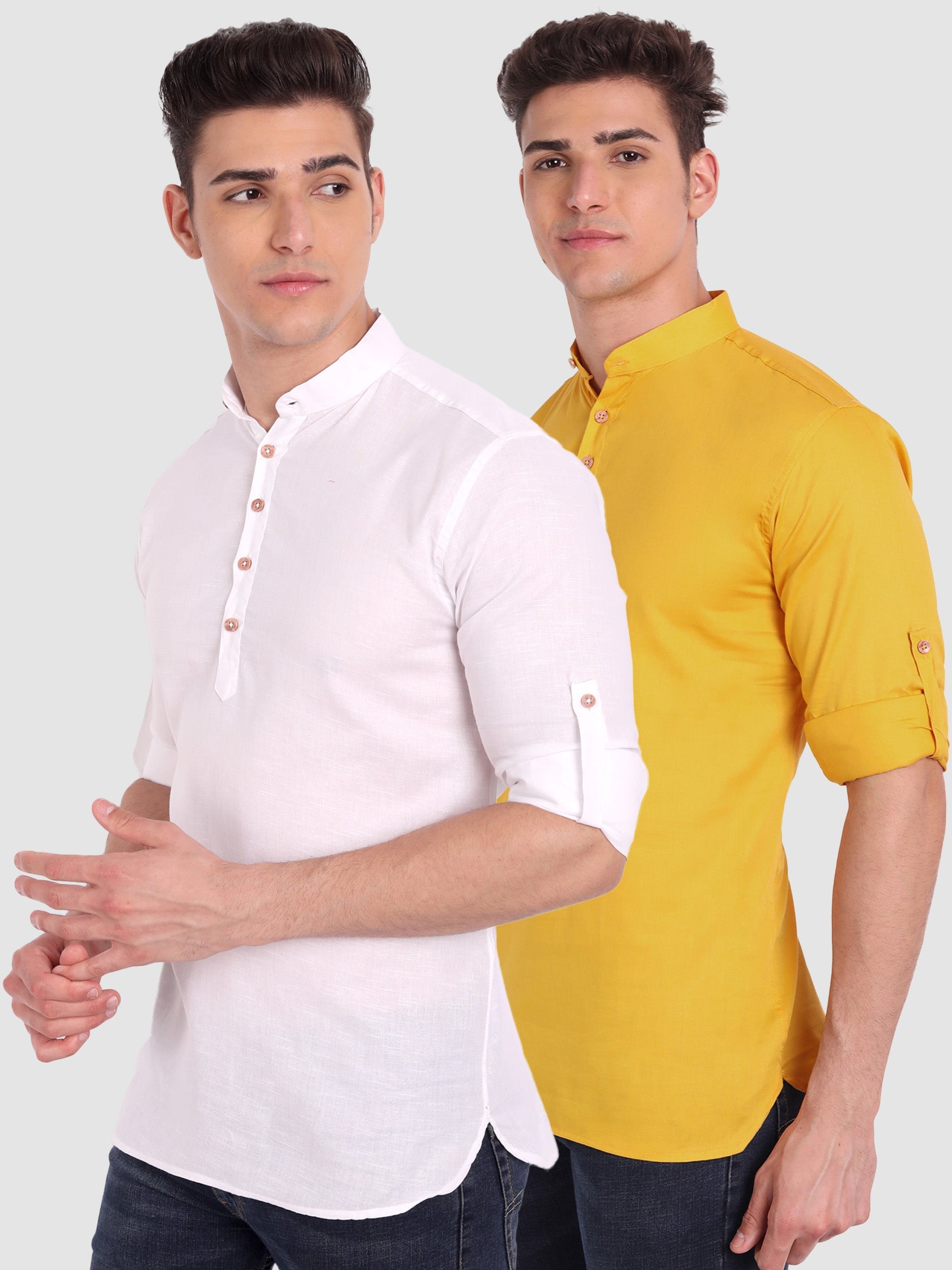 BLUE ROBED men's Casual Slim Fit Full Sleeve Cotton Kurta (Pack 2) in White style A Main image