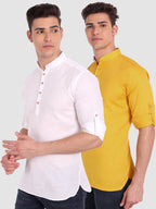 BLUE ROBED men's Casual Slim Fit Full Sleeve Cotton Kurta (Pack 2) in White style A