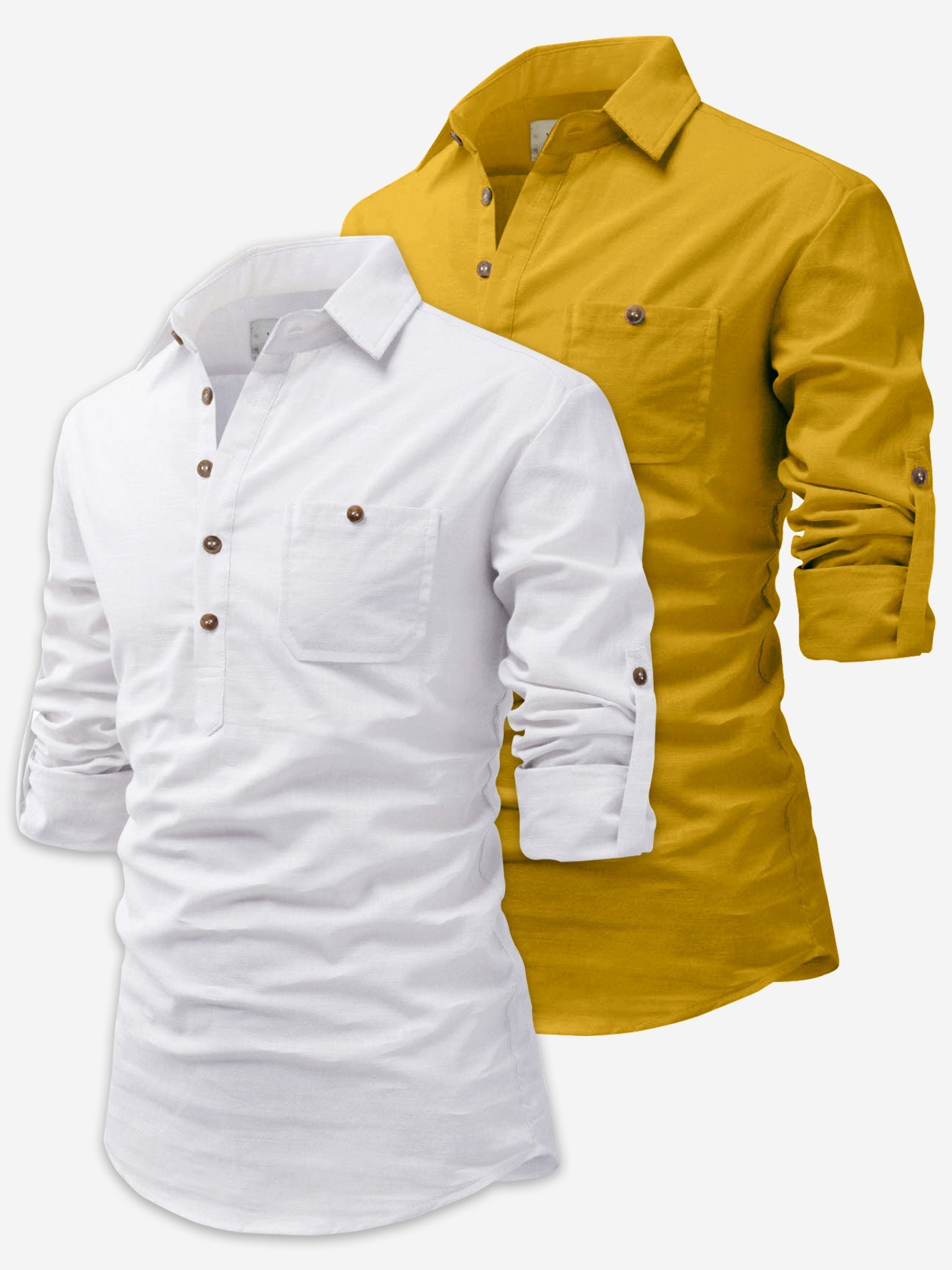 BLUE ROBED men's Casual Slim Fit Full Sleeve Cotton Kurta (Pack 2) in White style B view 13