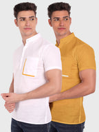 BLUE ROBED men's Casual Half Sleeve Slim Fit Kurta (Pack 2) in White view 7