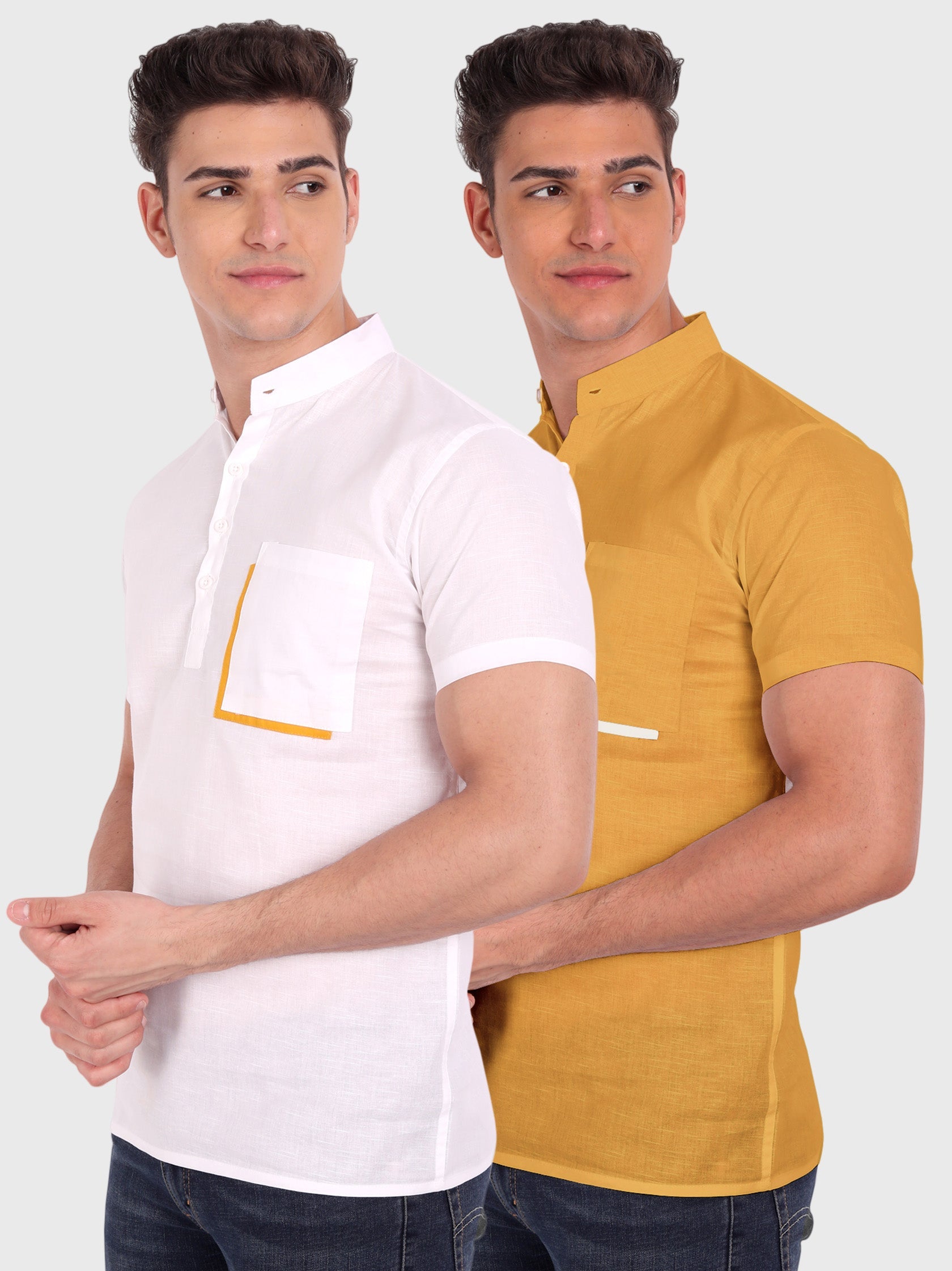 BLUE ROBED men's Casual Half Sleeve Slim Fit Kurta (Pack 2) in White view 7